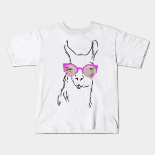 cute hipster llama in trendy colorful glasses Kids T-Shirt